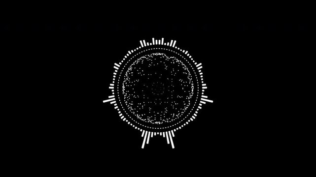 A graphic circular loop of rhythmic audio frequency sound waves in the background