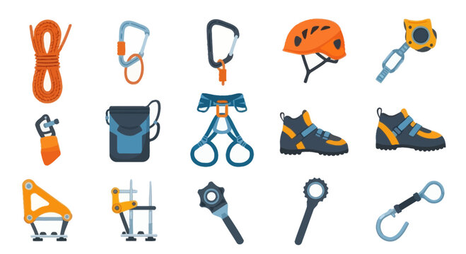 Climbing Gear Set: Rope, Carabiner, Helmet, Harness, and Shoes