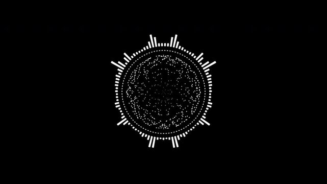 A graphic circular loop of rhythmic audio frequency sound waves in the background