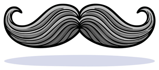 Fototapeta premium Gray handlebar mustache illustration with a thick black outline, vector artwork, facial hair