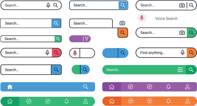 Colorful Search Bar UI Kit Collection, Modern Web and Mobile Interface Elements