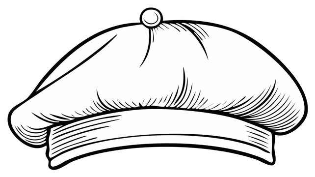 Outline drawing of a classic beret, artist's headwear, vector illustration on a white background.