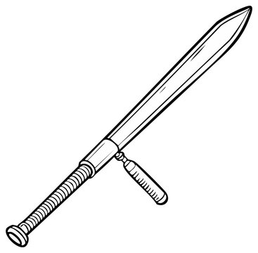 Hand Drawn Line Art Illustration of a Vintage Flail Weapon