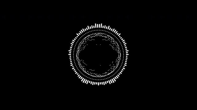 A graphic circular loop of rhythmic audio frequency sound waves in the background