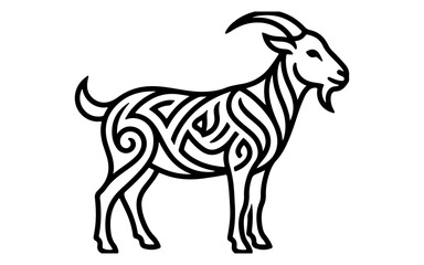 Fototapeta premium Celtic goat, tribal animal, black line art, vector illustration, ornamental design
