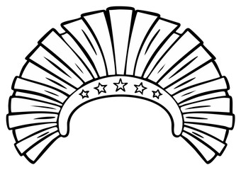 Obraz premium Tribal Headdress Outline Native American War Bonnet Feathered Headwear with Stars