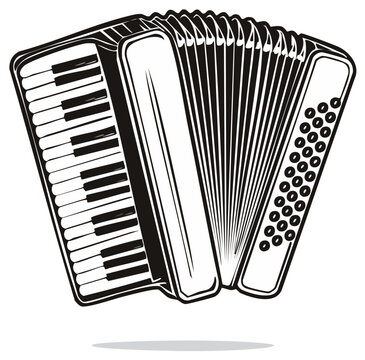 Vintage Accordion Musical Instrument With Piano Keys and Bellows