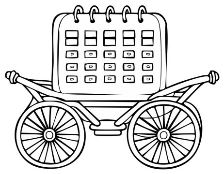 Calendar on a Horse-Drawn Carriage Represents Time Travel or Historical Scheduling Concepts
