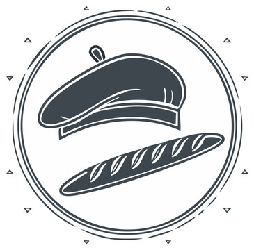 French beret and baguette icon inside a circle