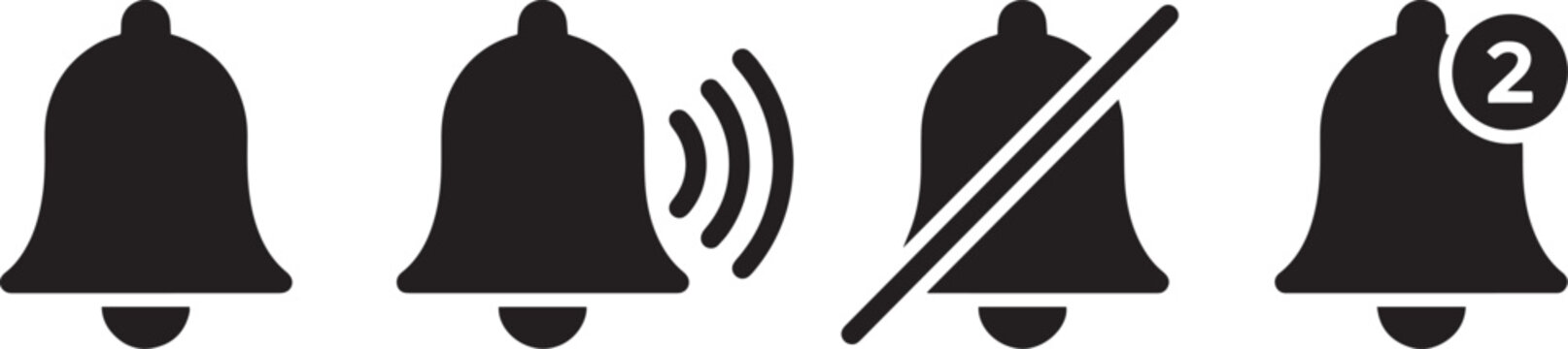 Silhouette of bells with sound waves and mute symbol illustration