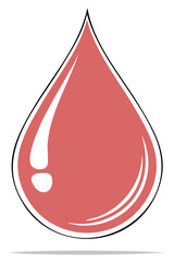 Fototapeta premium Red colored liquid drop with shine, teardrop shape with stroke, flat vector