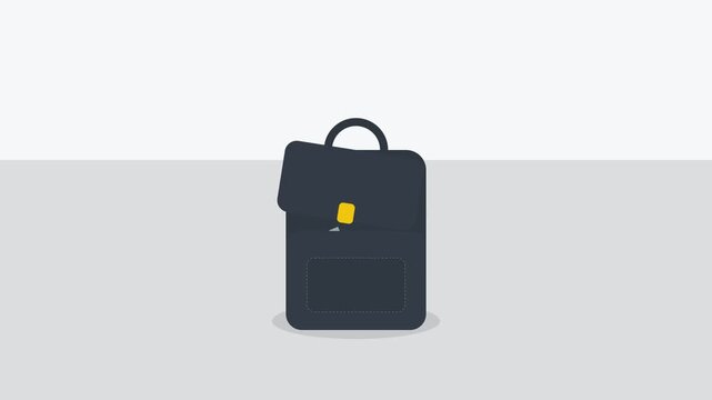 Minimalist 2D Animation of School Supplies Flying Into a Backpack - Back to School Concept