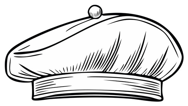 Classic Artist Beret Illustration with Detailed Line Work for Creative Design Projects