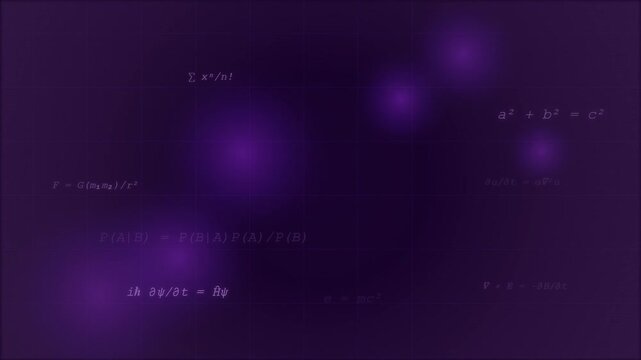 Abstract Background with Mathematical Formulas and Physics Equations on Dark Purple Grid