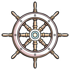 Obraz premium Ship Wheel Illustration, Nautical Steering Equipment, Navigation Device, Voyage Control, Maritime Style, Detailed Cartoon Drawing