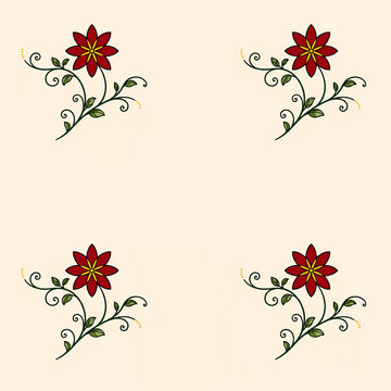 seamless floral pattern with red flowers and green vines on beige background