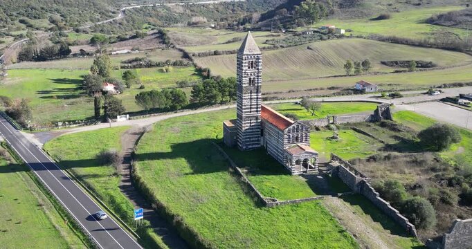 The Basilica di Santissima Trinit&agrave; di Saccargia, a former abbey church near Codrongianos in Sardinia, Italy