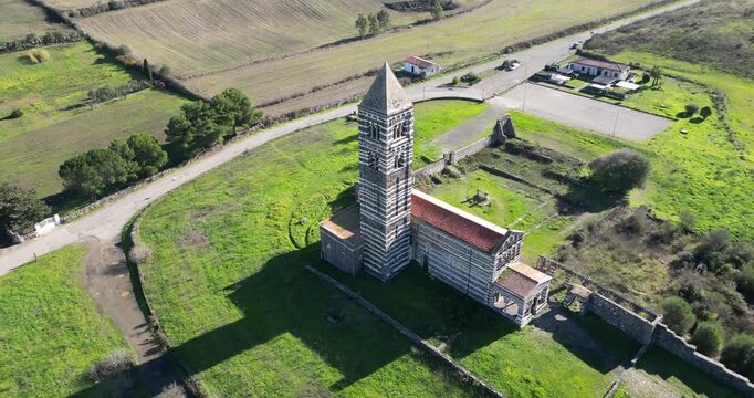 The Basilica di Santissima Trinit&agrave; di Saccargia, a former abbey church near Codrongianos in Sardinia, Italy