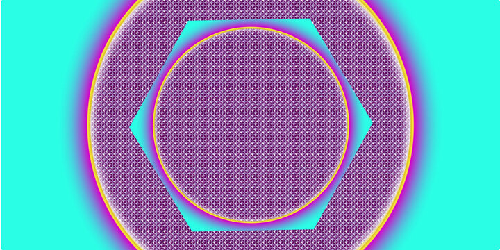 Vibrant Neon Hexagon Graphic with Purple Mesh and Teal Background. Ideal for gaming assets, synth wave aesthetics, and energetic digital art.