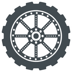Obraz premium Industrial gear wheel icon with spokes and heavy duty tire tread