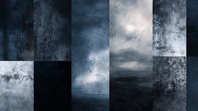 Dark Moody Abstract Collage with Stormy Clouds and Grunge Textures