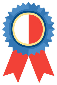 Vector illustration of a blue and red rosette award with ribbons