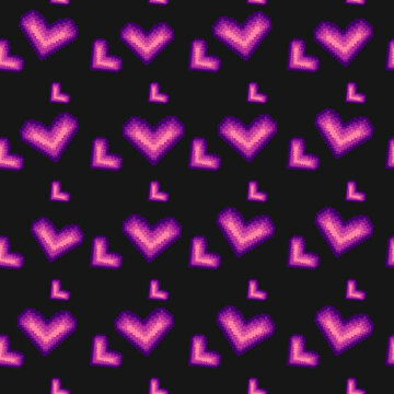 Cute seamless vector pattern in pixel style on dark background. Delicate seamless vector design featuring heart elements in a romantic pink palette. This repeating pattern is perfect for cards, packag
