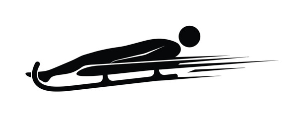 Black silhouette of a luge athlete speeding down a track, depicted with motion lines. © Abid
