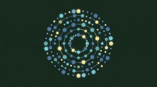 Colorful abstract circle pattern resembling atomic structure or molecule with science background, abstract