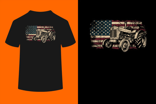 Farm Tractor Proud Farmer Patriotic American Flag Tractor T-Shirt
