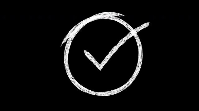 Hand-drawn checkmark animation in circle style on black background, tick