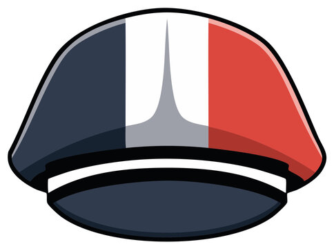 French kepi cap, navy military headwear accessory, national colors vector illustration
