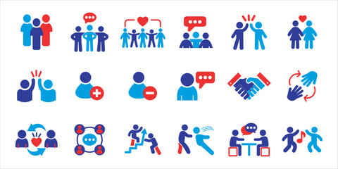Fototapeta premium friendship icon set bundle. people, social, support, teamwork, relationship, friend, team and more. simple flat colored vector