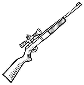 Line Art Illustration of a Sniper Rifle with Scope Ready for Action or Target Practice