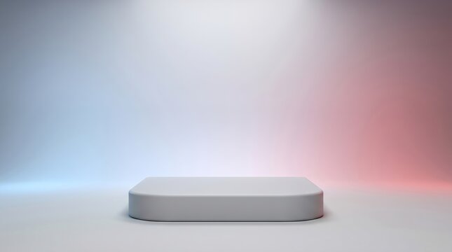 Empty white podium with soft gradient background lighting
