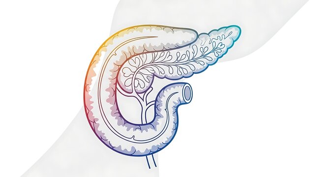 Human pancreas anatomy illustration colorful.
