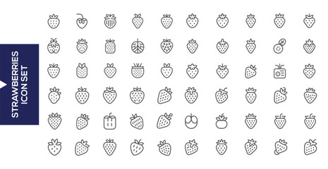 Strawberry Icon Collection: A meticulously crafted collection of simple line icons. This versatile set captures the essence of fresh strawberries, perfect for various design needs. © Afrojaart