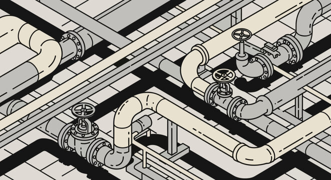 Industrial pipeline system technical diagram with valves and equipment