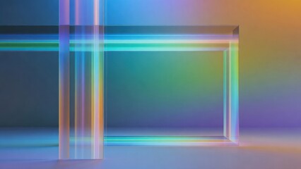 Naklejka premium Transparent glass frames intersecting with rainbow light in studio