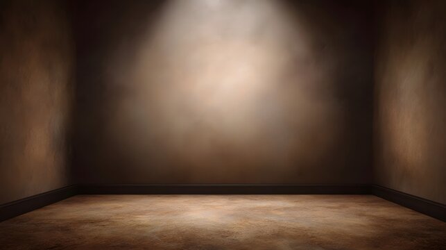 A dramatic empty studio corner backdrop featuring matte brown walls and complementary carpet flooring ideal for professional product or portrait