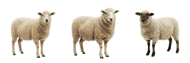 Fluffy white sheep standing wool domestic farm animal lamb livestock agriculture mammal country cute © kulan