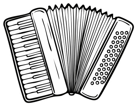 Classic accordion musical instrument with piano keys and bellows in line art style
