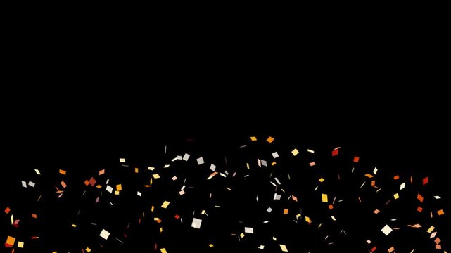 Bright Colors Confetti Explosion on black Background, Alpha Channel 3d Animation. Multicolored Confetti Particles Falling Abstract Falling Square Confetti Loop - Motion Graphics for Social Media 4k