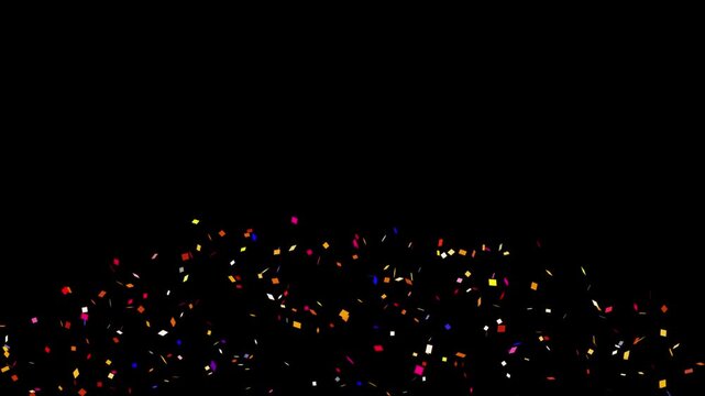 Bright Colors Confetti Explosion on black Background, Alpha Channel 3d Animation. Multicolored Confetti Particles Falling Abstract Falling Square Confetti Loop - Motion Graphics for Social Media 4k