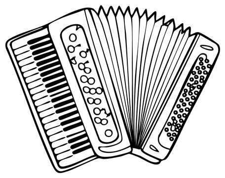 Outline Drawing of a Musical Accordion with Keys and Bellows