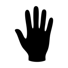 Fototapeta premium Black silhouette icon of an open human palm. Symbol of greeting, stop, help, or voting. Vector illustration.