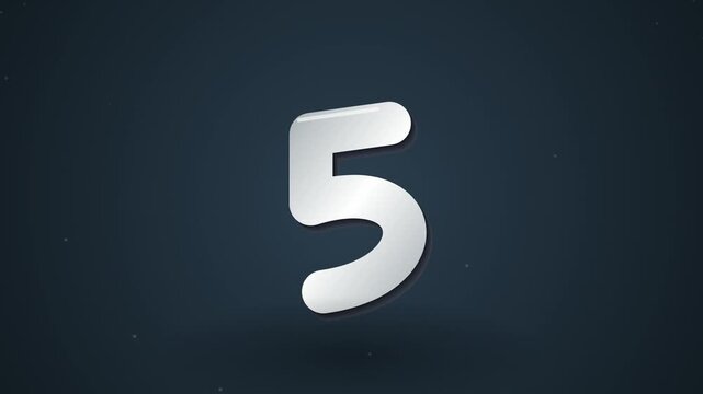 3D White Number Five Animated on a Dark Blue Background