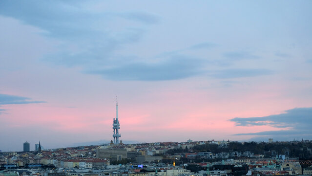 Prague, Czech Republic. The Žižkov Television Tower (Czech: Žižkovsk&yacute; vys&iacute;lač) is a transmitter tower built in Prague between 1985 and 1992.