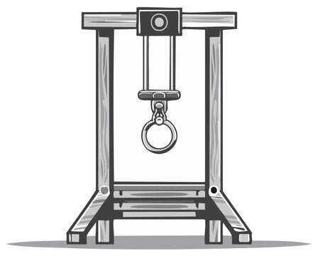 Wooden gallows structure with suspended noose for execution, vintage illustration style