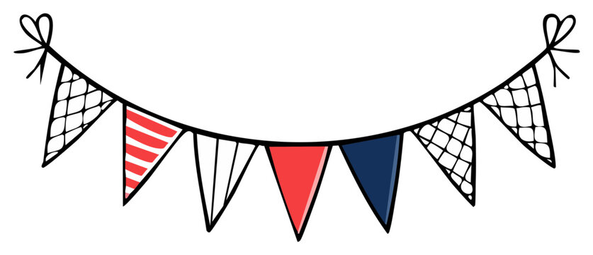 Hand drawn red white and blue pennant flags bunting illustration for celebration party decoration